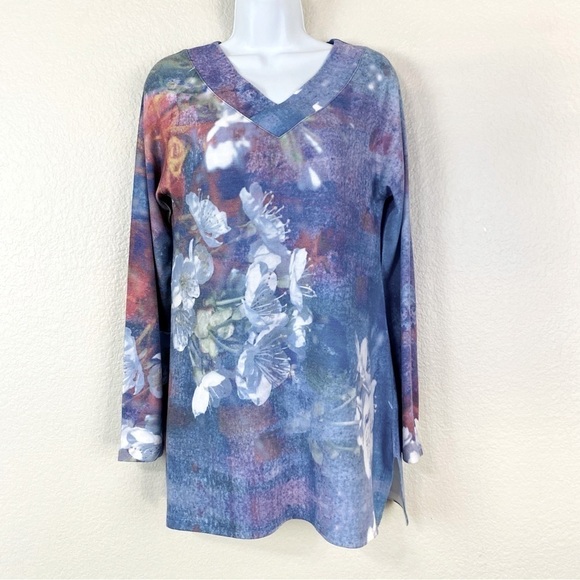 Soft Surroundings Purple Floral V Neck Sweater Size S - Picture 1 of 7
